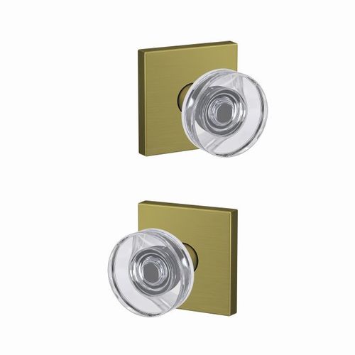 Dawes Glass Knob with Collins Rose Passage and Privacy Lock with 16600 Latch and 10027 Strike Satin Brass Finish