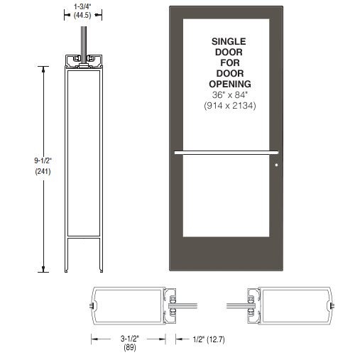 Bronze Black Anodized 400 Series Medium Stile (LHR) HLSO Single 3'0 x 7'0 Center Hung for OHCC w/Standard Push Bars Complete ADA Door(s) with Lock Indicator, Cyl Guard