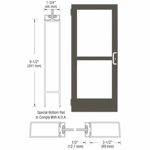 CRL-U.S. Aluminum CR41522R036 Bronze Black Anodized Single 36" x 84" Series 400 Medium Stile Right Side Latch Butt Hinged Entrance Door With Rim Device for Surface Mount Door Closer