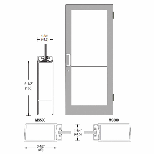 CRL-U.S. Aluminum 1DC41511L036 Clear Anodized 400 Series Medium Stile (RHR) HRSO Single 3'0 x 7'0 Offset Hung with Butt Hinges for Surf Mount Closer Complete Door for 1" Glass with Standard MS Lock and Bottom Rail