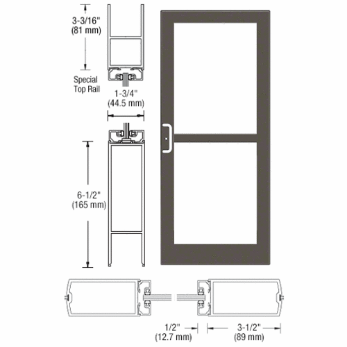 Class I Bronze Black Anodized Custom Single Series 400 Medium Stile Center Pivot Entrance Door For Panic and Overhead Concealed Door Closer