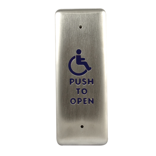 BEA 10PBJMS1 1-1/2" x 4-3/4" Jamb Plate Microswitch Hardwired Only with Push to Open Text and Handicap Logo Satin Stainless Steel Finish