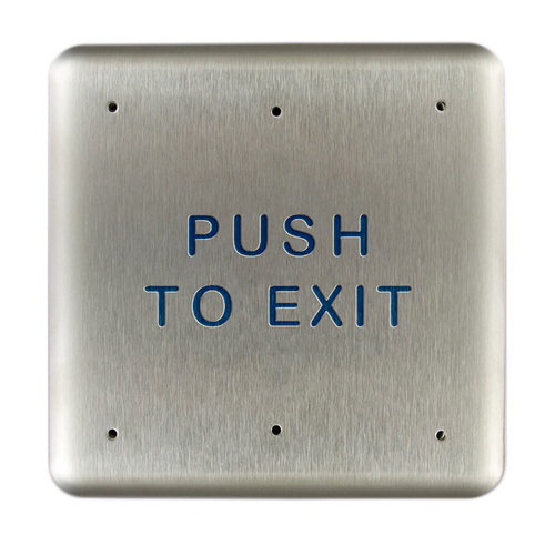 Stainless steel push plate, 4.75 In. square, blue text only