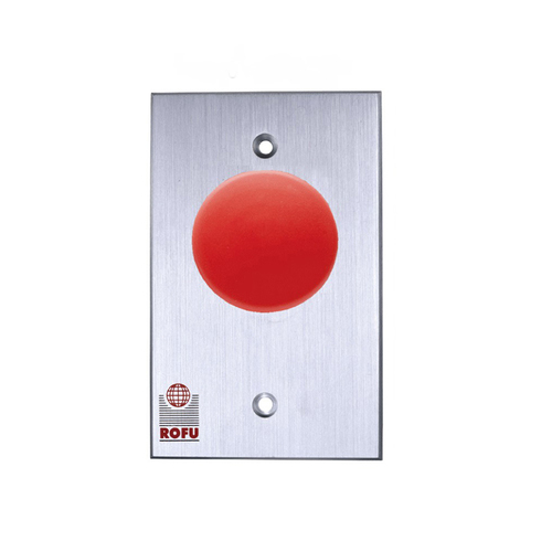 1-1/2 INCH RED MUSHROOM BUTTON N/O MOMENTARY, SPST SINGLE GANG PLATE ALUMINUM
