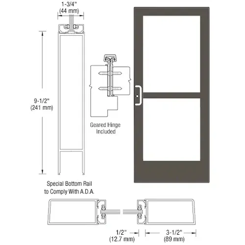 Bronze Black Anodized Custom Single Series 400 Medium Stile Geared Hinge Entrance Door With Rim Device for Surface Mount Door Closer