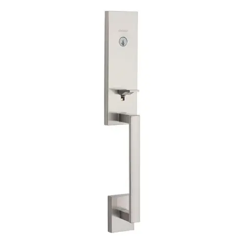 Single Cylinder Vancouver Exterior Handleset with SmartKey with RCAL Latch and RCS Strike Satin Nickel Finish