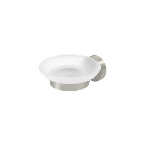 4-3/8" Diameter Sobe Series Frosted Glass Soap Dish With Mount Satin Nickel