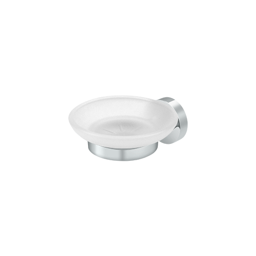 Deltana BBS2012-26 4-3/8" Diameter Sobe Series Frosted Glass Soap Dish With Mount Polished Chrome