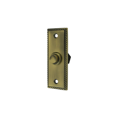 3-1/4" Height X 1-1/4" Width Contemporary Rectangular Bell Button With Rope Antique Brass