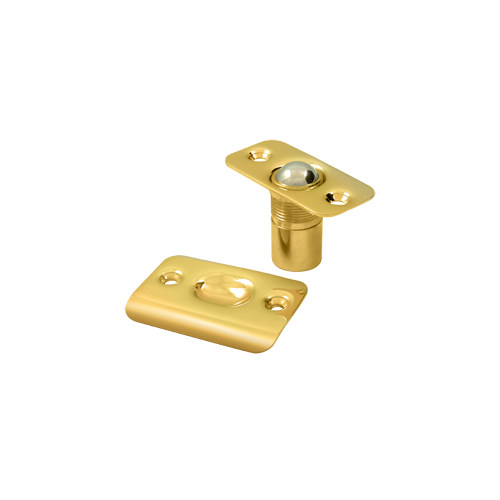 2-1/8" Height X 1" Width Traditional Style Adjustable Ball Catch With Strike Plate Round Corners PVD Polished Brass