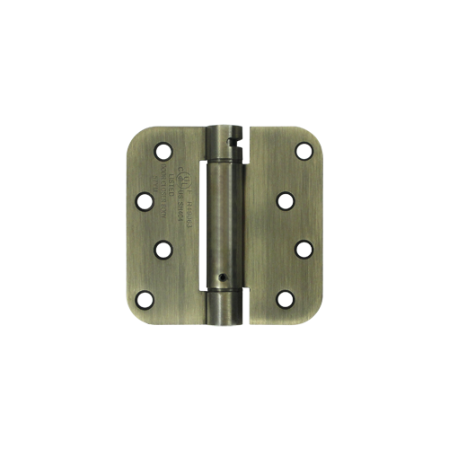 Deltana DSH4R55 5/8" Radius UL Listed Square Corner Mortise Spring Hinge Radius Corner Antique Brass