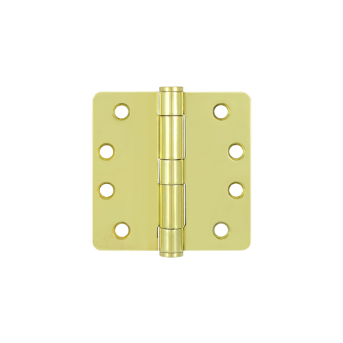 4" Height X 1/4" Radius Plain Bearing HD Mortise Commercial Hinge Radius Corner Polished Brass
