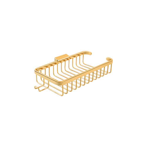 Deltana WBR1052HCR003 10-3/8" Length Rectangular Bathroom Wire Shower Basket Shallow W/Hook Lifetime Polished Brass