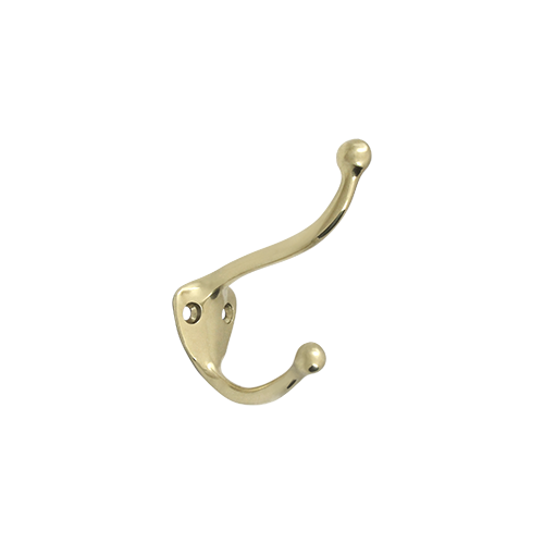 3-1/4" Height Accessory, Coat and Hat Hook Unlacquered Brass