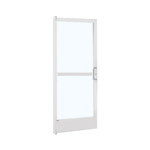 White KYNAR Paint 250 Series Narrow Stile (LHR) HLSO Single 3'0 x 7'0 Offset Hung with Offset Pivots for OHCC 105 Degree Closer Complete Panic Door with Standard Panic and 9-1/2" Bottom Rail