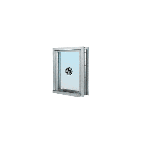 Satin Anodized Aluminum Clamp-On Frame Exterior Glazed Exchange Window with 12" Shelf and Deal Tray