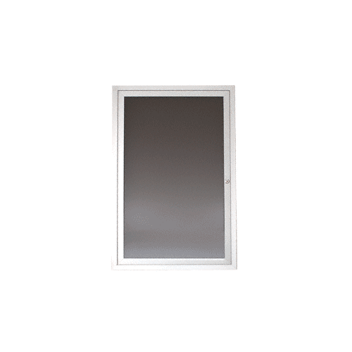 Satin Anodized 24" x 36" Hinged Single Door Bulletin Board Case With Charcoal Cork Backboard