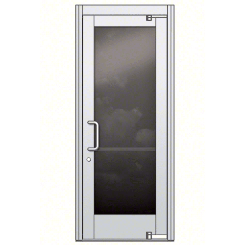 Premium Brushed Stainless Aluminum Medium Stile for 1/2" Glazing; Brushed Stainless 3.34375" Top Rail; 9.5 Bottom Rail; Concealed Hinge Tube; RHR Door with Panic