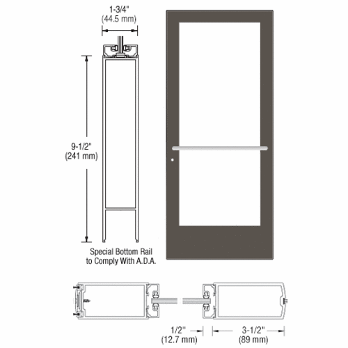 Bronze Black Anodized 400 Series Medium Stile Active Leaf of Pair 3'0 x 7'0 Center Hung for OHCC w/Standard Push Bars Complete ADA Door(s) with Lock Indicator, Cyl Guard
