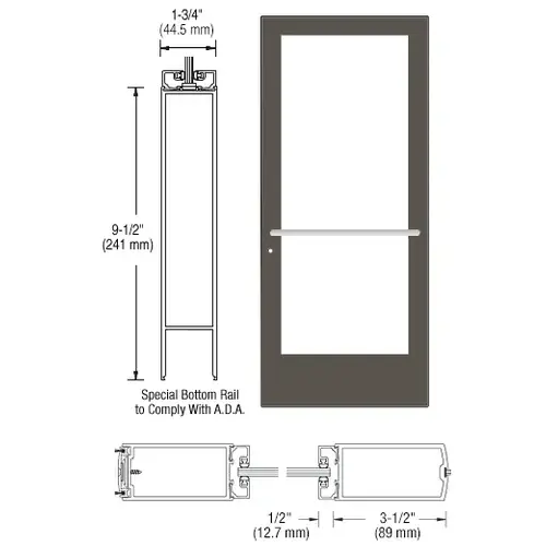 CRL-U.S. Aluminum CD42722LA36 Bronze Black Anodized 400 Series Medium Stile Active Leaf of Pair 3'0 x 7'0 Center Hung for OHCC w/Standard Push Bars Complete ADA Door(s) with Lock Indicator, Cyl Guard