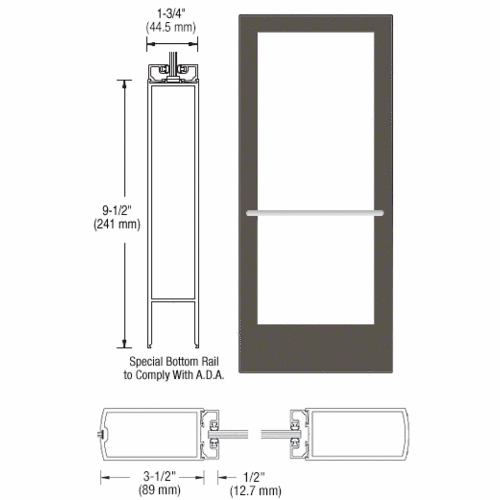 Bronze Black Anodized 400 Series Medium Stile Inactive Leaf of Pair 3'0 x 7'0 Center Hung for OHCC w/Standard Push Bars Complete ADA Door(s) with Lock Indicator, Cyl Guard