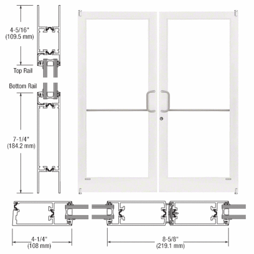 CRL-U.S. Aluminum 1D42252 White KYNAR Paint Custom Pair Series 400T Thermal Medium Stile Offset Pivot Entrance Doors for Surface Mount Door Closers