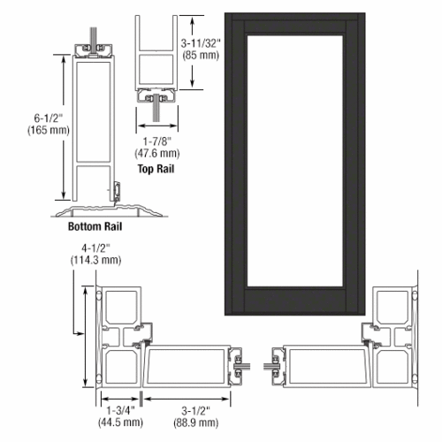 Black Anodized Blank Single Series 800 Durafront Medium Stile Offset Hung Entrance Door- No Prep