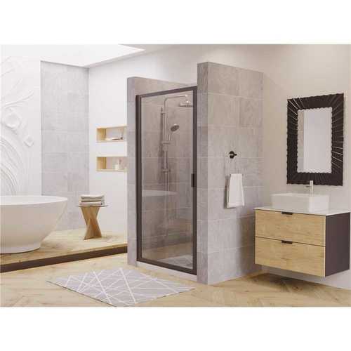 Paragon 30 in. to 30.75 in. x 66 in. Framed Pivot Shower Door in Black Bronze with Clear Glass