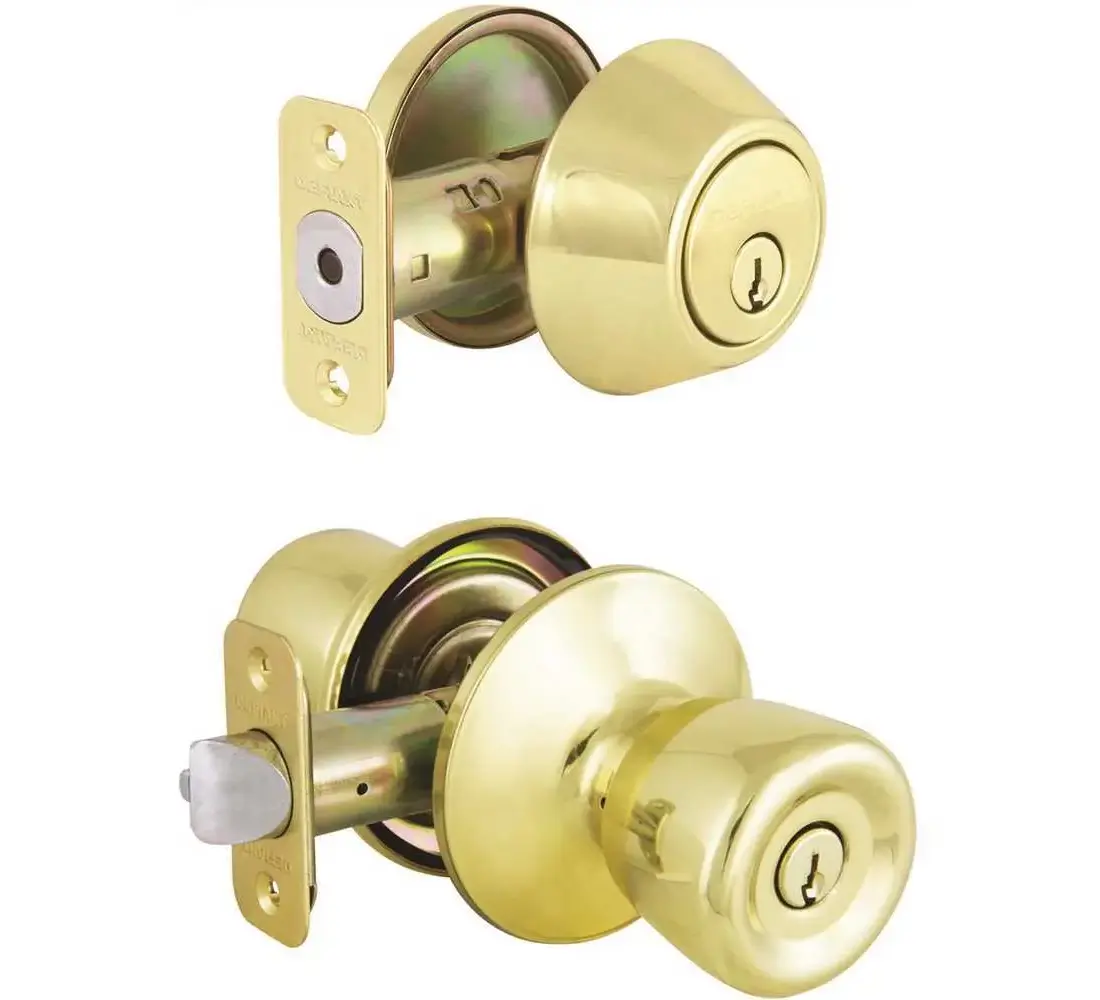 Waterbury Polished Brass Keyed Entry Door Knob with Single Cylinder Deadbolt Combo Pack Master Pinned Waterbury Polished Brass Keyed Entry Door Knob with Single Cylinder Deadbolt Combo Pack Master Pinned