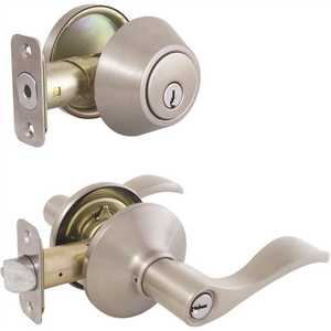 National Brand Alternative MYEX2L1B-S-KD Naples Satin Nickel Entry Lever and Single Cylinder Deadbolt Combo Pack with SC1 Keyway