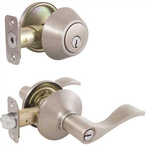 Naples Satin Nickel Entry Lever and Single Cylinder Deadbolt Combo Pack with SC1 Keyway
