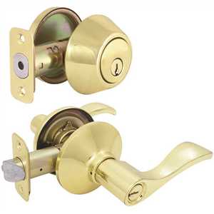 National Brand Alternative MYE7L1B-S-KD Naples Polished Brass Entry Lever and Single Cylinder Deadbolt Combo Pack with SC1 Keyway