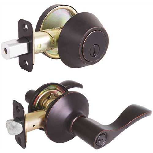 National Brand Alternative MYEX7L1B-S-KD Naples Aged Bronze Entry Lever and Single Cylinder Deadbolt Combo Pack with SC1 Keyway