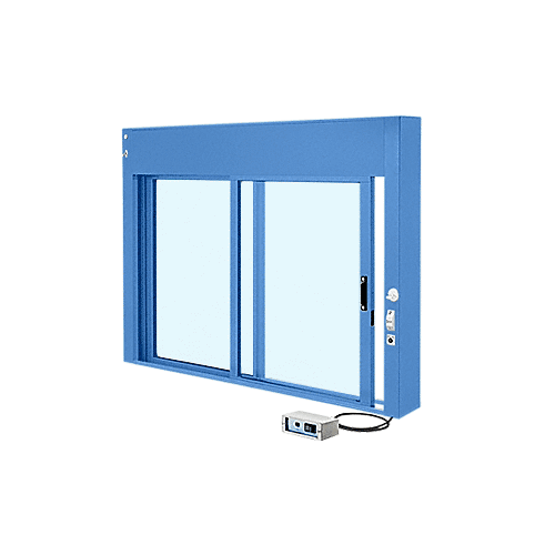 KYNAR Painted (Specify) Custom Size All Electric Fully Automatic Deluxe Sliding Service Window XO or OX with Aluminum Full Bottom Track