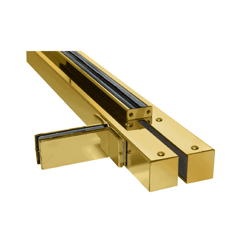 Polished Brass Custom Size Double Door Wall-to-Glass Floating Header With Fin Brackets