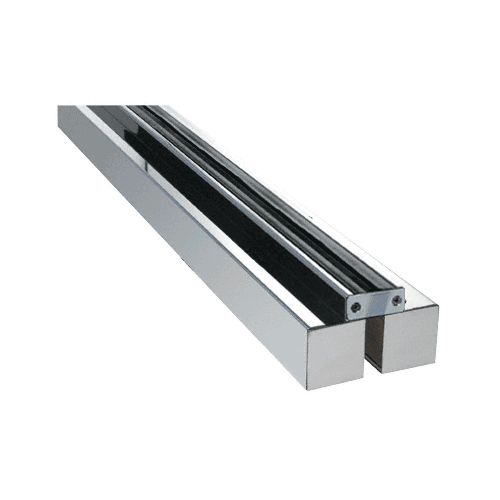 Polished Stainless Custom Size Double Door Glass-to-Wall Floating Header with Fin Brackets
