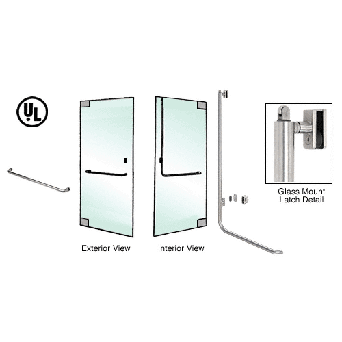 Brushed Stainless Left Hand Reverse Swing Glass Mount Keyed Access "A" Exterior Top Securing Panic Handle