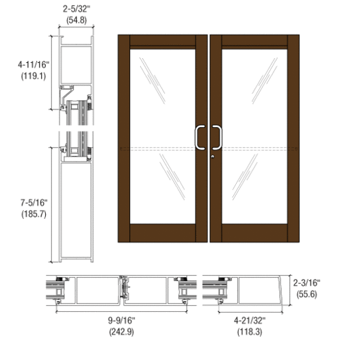 Bronze Anodized Custom Pair Series 604 Blast Resistant Butt Hinge Entrance Doors with Panics for Surface Mount Door Closers