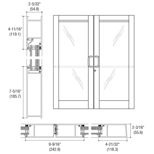 CRL-U.S. Aluminum BZ62552 White KYNAR Paint Custom Pair Series 604 Blast Resistant Butt Hinge Entrance Doors with Panics for Surface Mount Door Closers