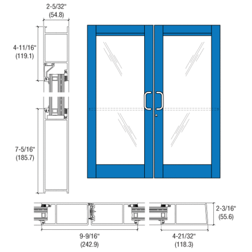 CRL-U.S. Aluminum BZ62571 Custom KYNAR Paint Custom Pair Series 604 Blast Resistant Butt Hinge Entrance Doors with Panics for Surface Mount Door Closers