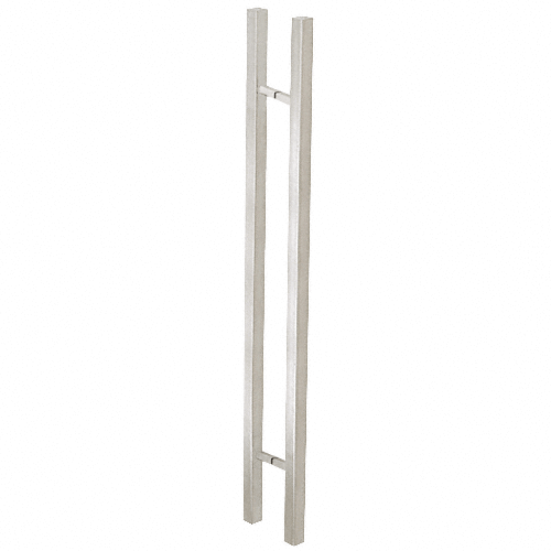 Brushed Stainless Glass Mounted Square Ladder Style Pull Handle with Square Mounting Posts - 60"