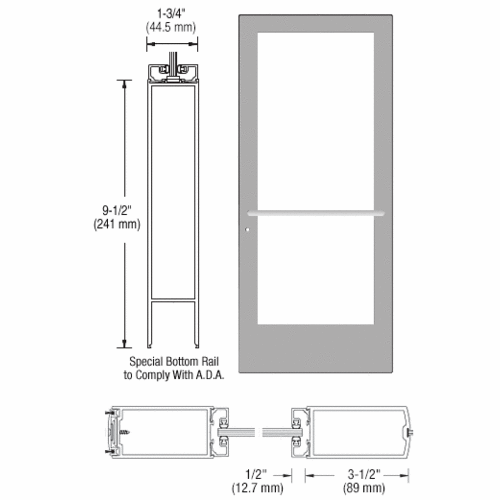 Clear Anodized 400 Series Medium Stile Active Leaf of Pair 3'0 x 7'0 Center Hung for OHCC w/Standard Push Bars Complete ADA Door(s) with Lock Indicator, Cyl Guard