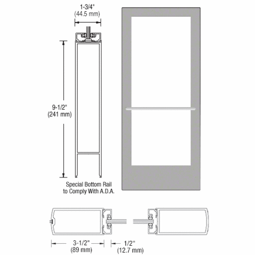 Clear Anodized 400 Series Medium Stile Inactive Leaf of Pair 3'0 x 7'0 Center Hung for OHCC w/Standard Push Bars Complete ADA Door(s) with Lock Indicator, Cyl Guard