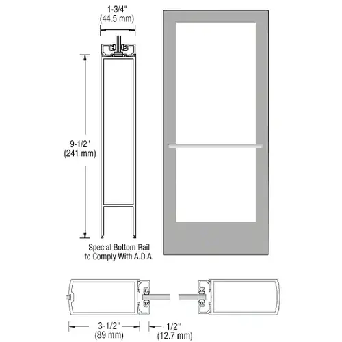 CRL-U.S. Aluminum CD42711R136 Clear Anodized 400 Series Medium Stile Inactive Leaf of Pair 3'0 x 7'0 Center Hung for OHCC w/Standard Push Bars Complete ADA Door(s) with Lock Indicator, Cyl Guard