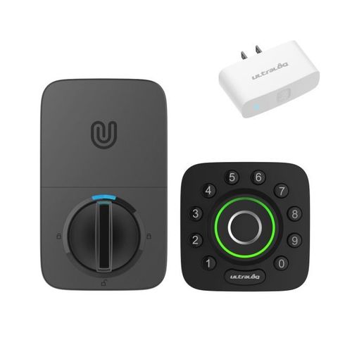 Bluetooth Enabled Fingerprint and Keypad Smart Deadbolt with Adjustable Backset with UB01 Bridge Wifi Adaptor Black and Silver Finish