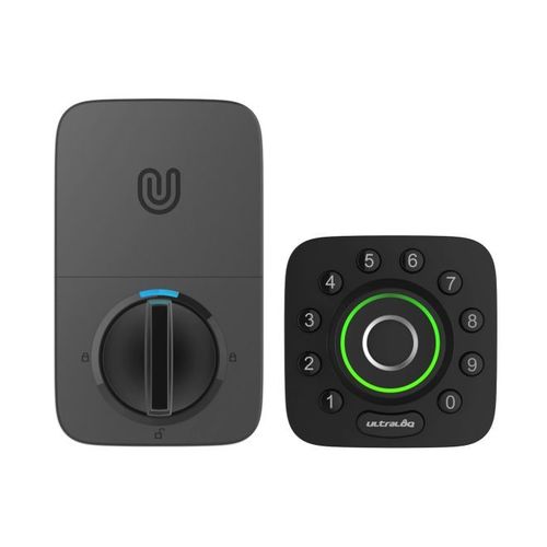 Bluetooth Enabled Fingerprint and Keypad Smart Deadbolt with Adjustable Backset Black and Silver Finish