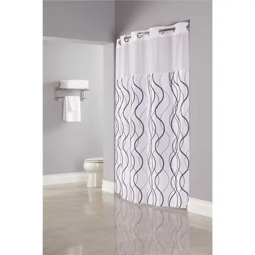 Hookless HBH49WAV01SL77 Waves 77 in. Shower Curtain with Sheer Window and Snap Liner Assorted Colors - pack of 12