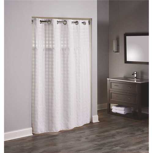 Hookless HBH65D201X Shimmy 77 in. L White Square Shower Curtain with Sheer Window and Snap Liner - pack of 12