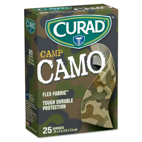 Camp Flex-Fabric 8545980 Adhesive Bandage, 3/4 in W, 3 in L, Fabric Bandage Camouflage/Green