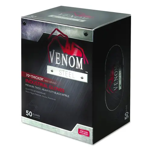 VENOM STEEL VEN6045N VEN6045R Heavy-Duty Disposable Gloves, One-Size, Nitrile, Black - pack of 50